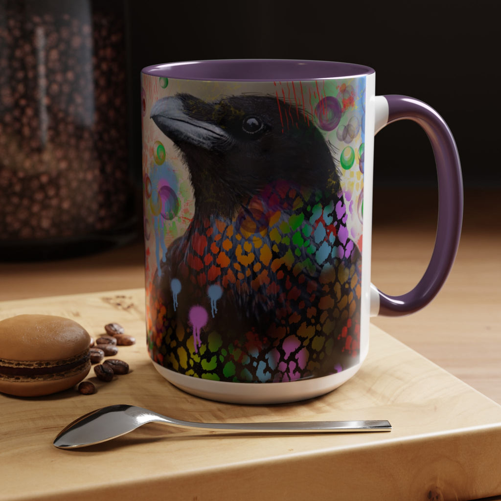 Crow Art Coffee Mug — Colorful Raven Accent Mug (11/15oz)