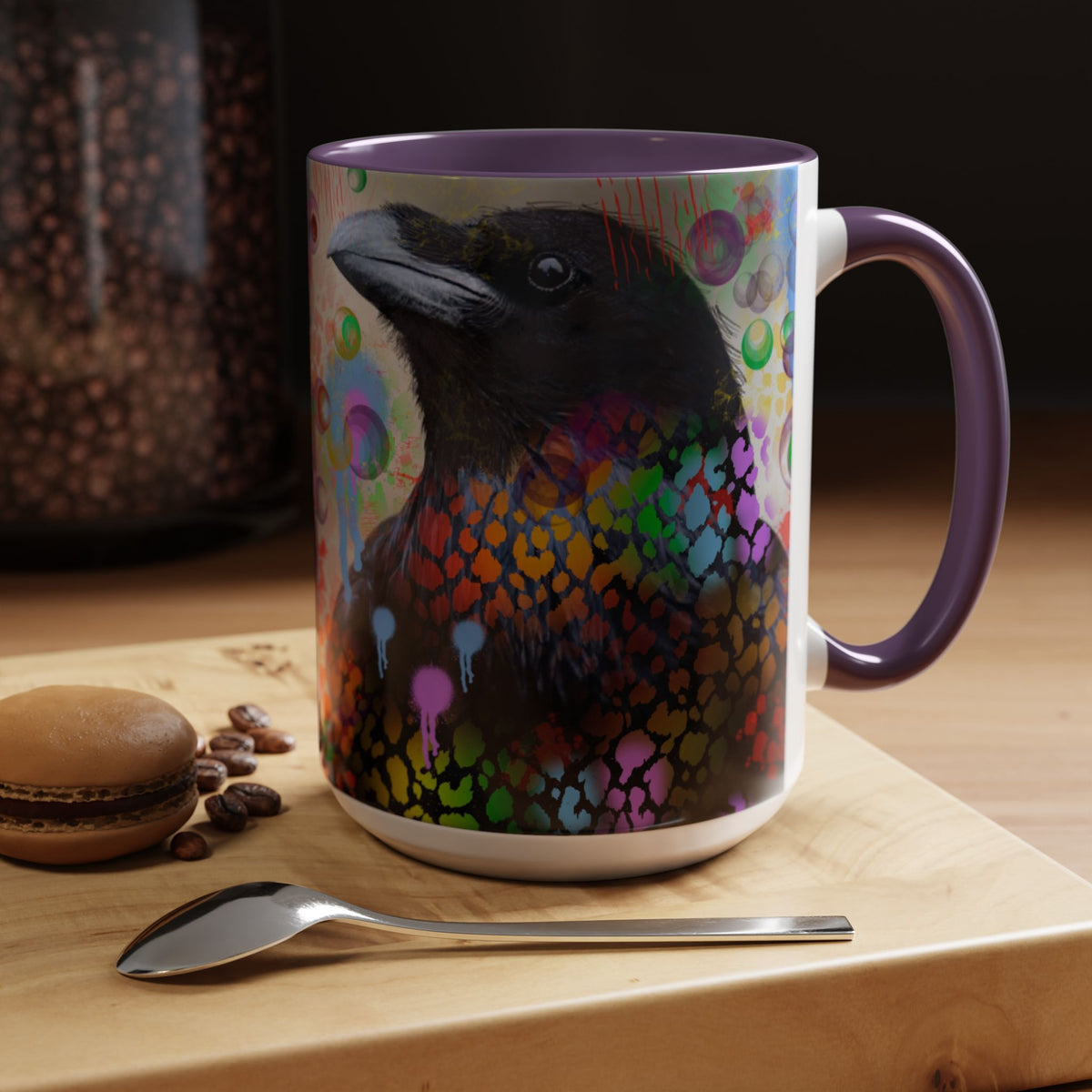 Crow Art Coffee Mug — Colorful Raven Accent Mug (11/15oz)