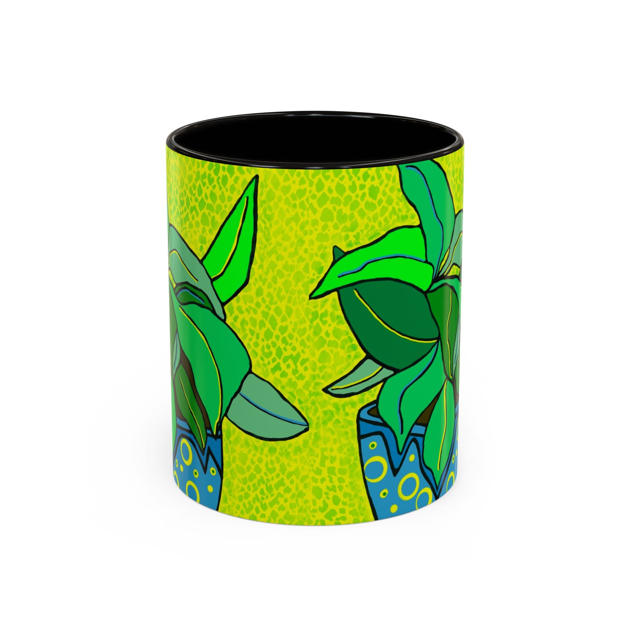 Green Potted Plant Ceramic Mug — Colorful Botanical Coffee Cup (11oz/15oz)