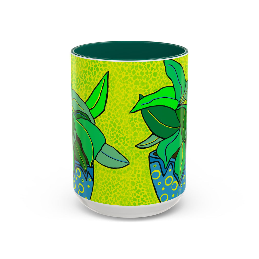 Green Potted Plant Ceramic Mug — Colorful Botanical Coffee Cup (11oz/15oz)