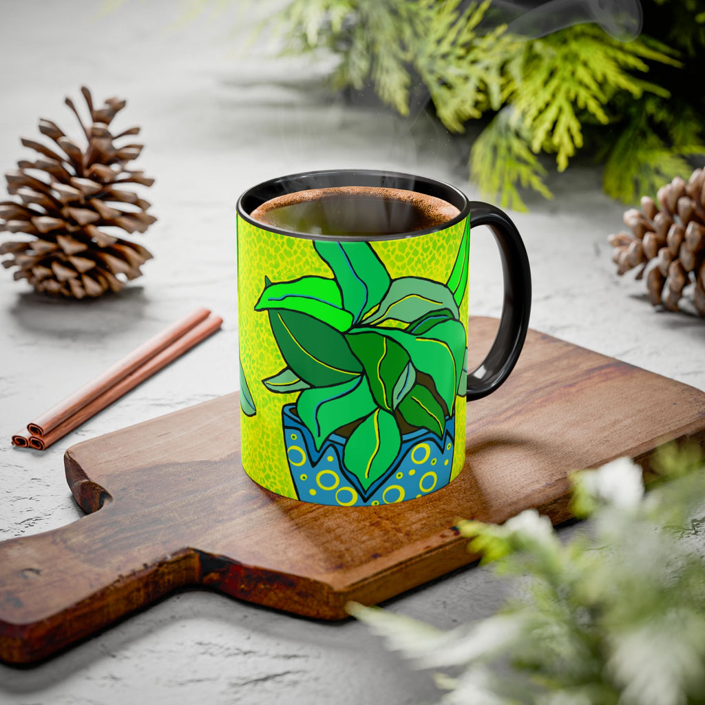 Green Potted Plant Ceramic Mug — Colorful Botanical Coffee Cup (11oz/15oz)