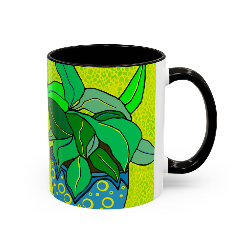 Green Potted Plant Ceramic Mug — Colorful Botanical Coffee Cup (11oz/15oz)