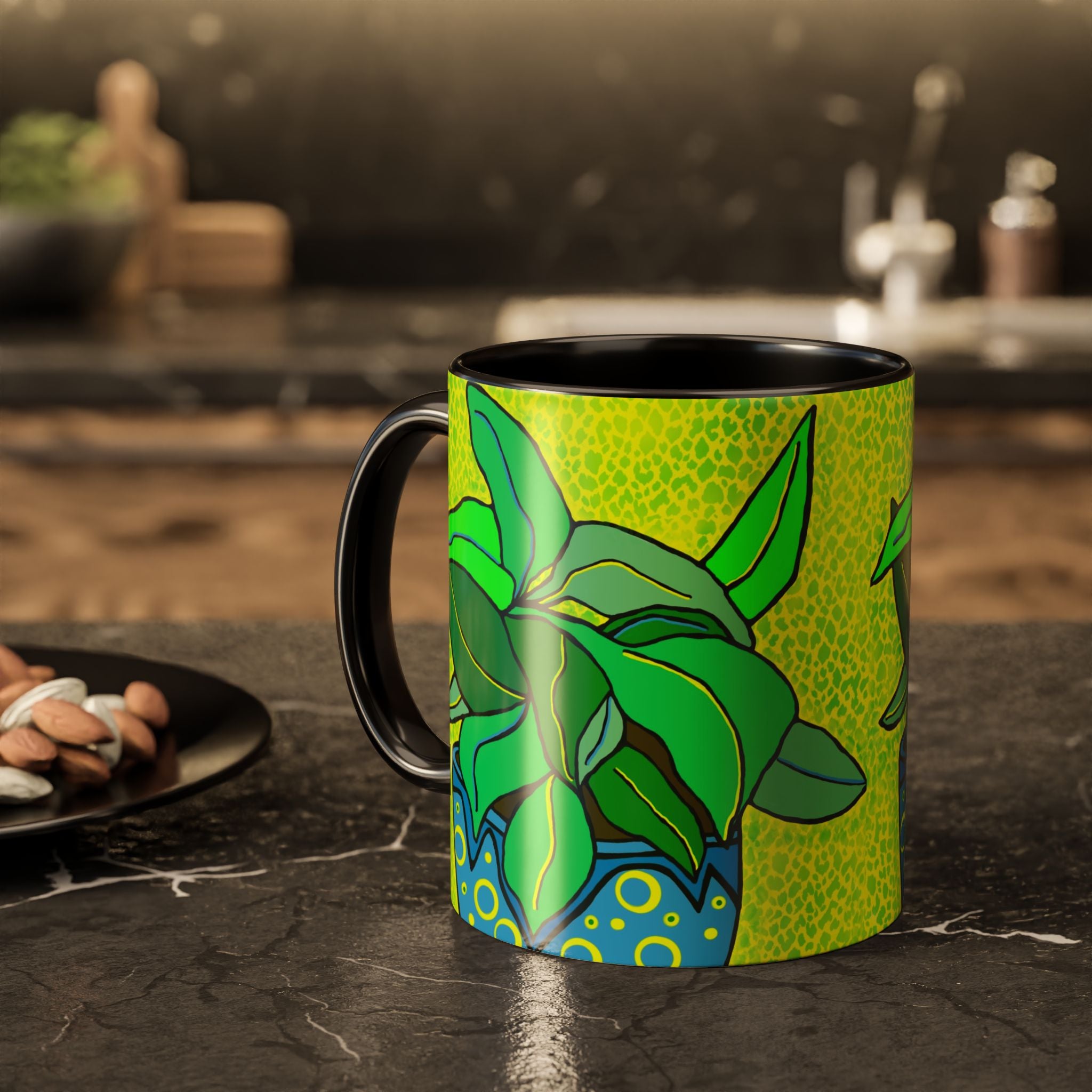 Green Potted Plant Ceramic Mug — Colorful Botanical Coffee Cup (11oz/15oz)
