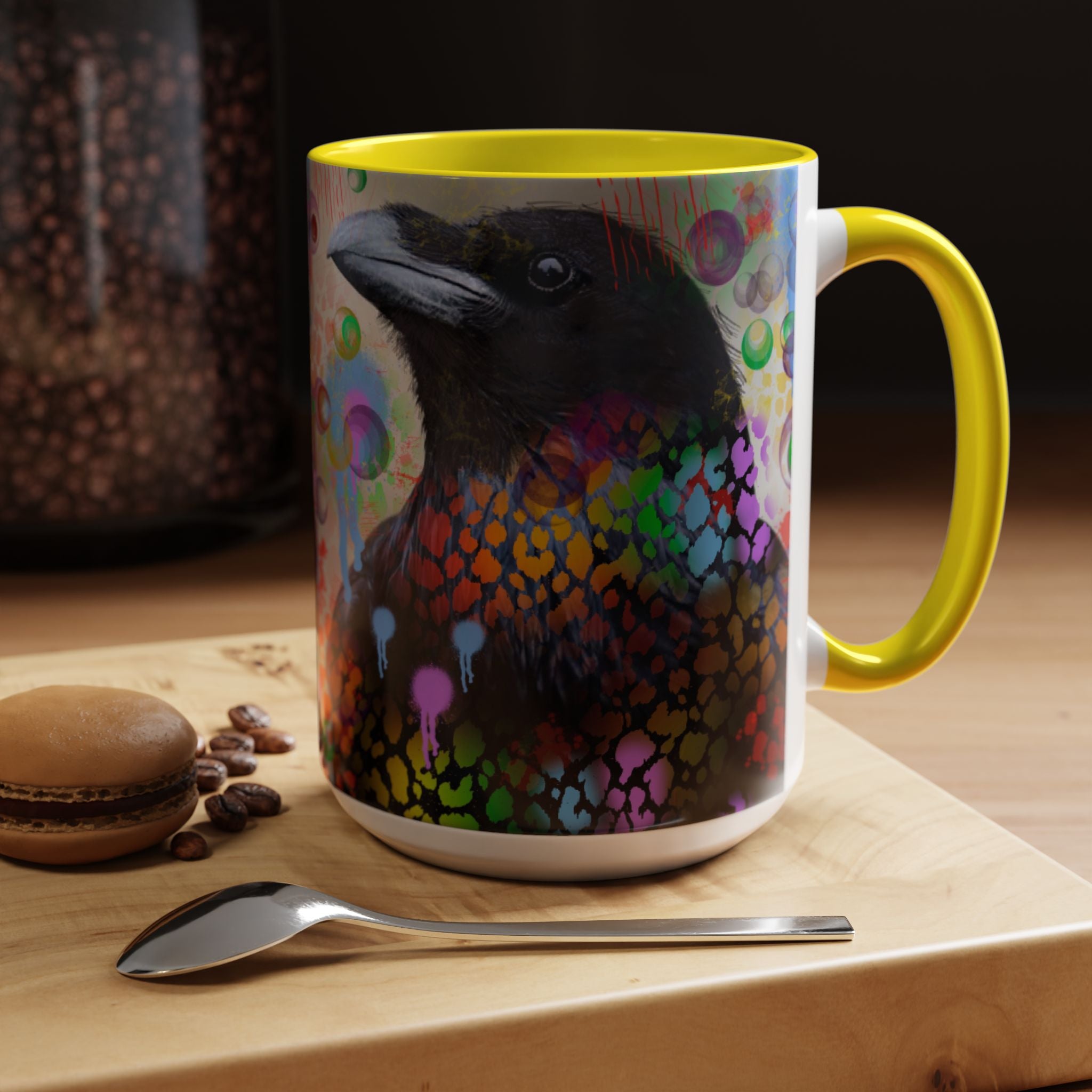 Crow Art Coffee Mug — Colorful Raven Accent Mug (11/15oz)