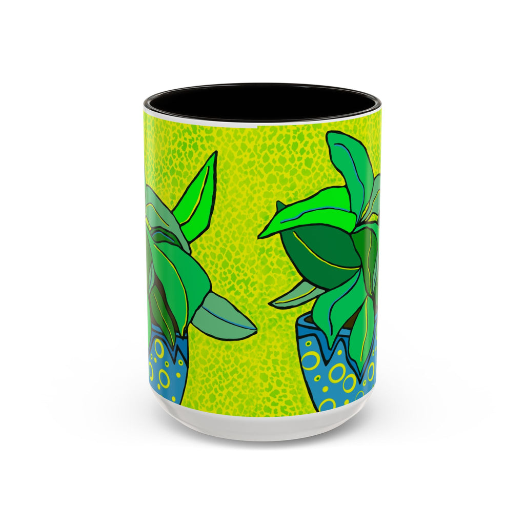 Green Potted Plant Ceramic Mug — Colorful Botanical Coffee Cup (11oz/15oz)