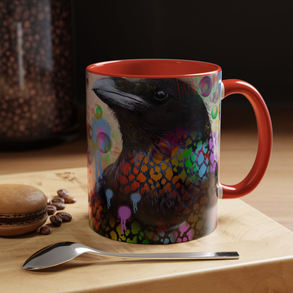 Crow Art Coffee Mug — Colorful Raven Accent Mug (11/15oz)