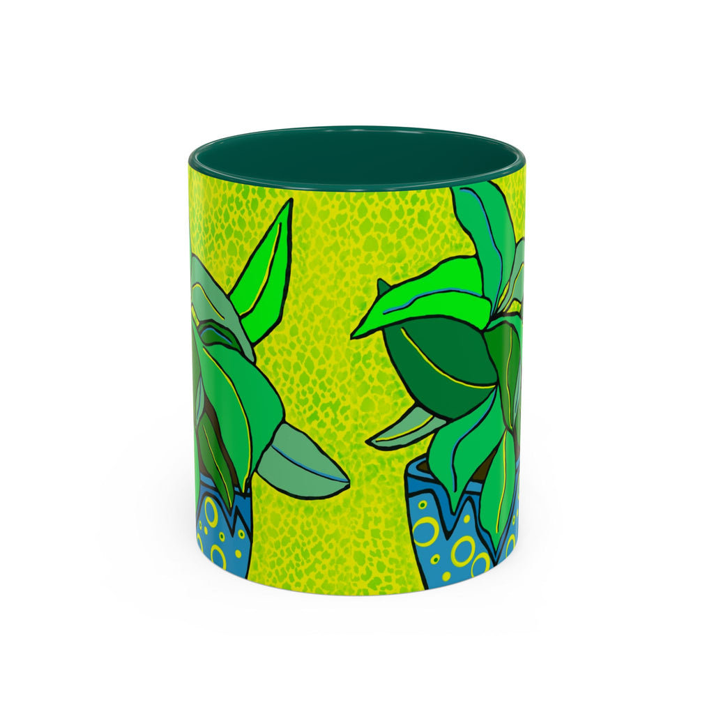 Green Potted Plant Ceramic Mug — Colorful Botanical Coffee Cup (11oz/15oz)