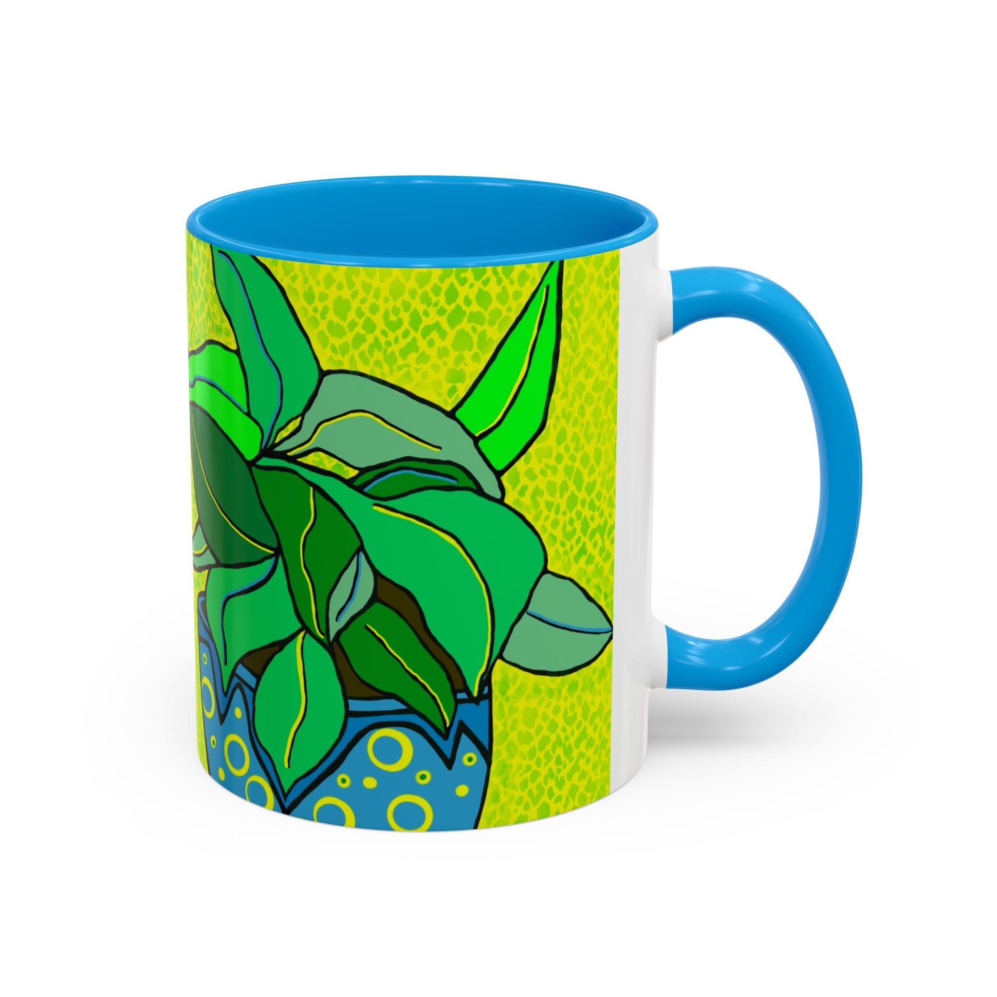 Green Potted Plant Ceramic Mug — Colorful Botanical Coffee Cup (11oz/15oz)