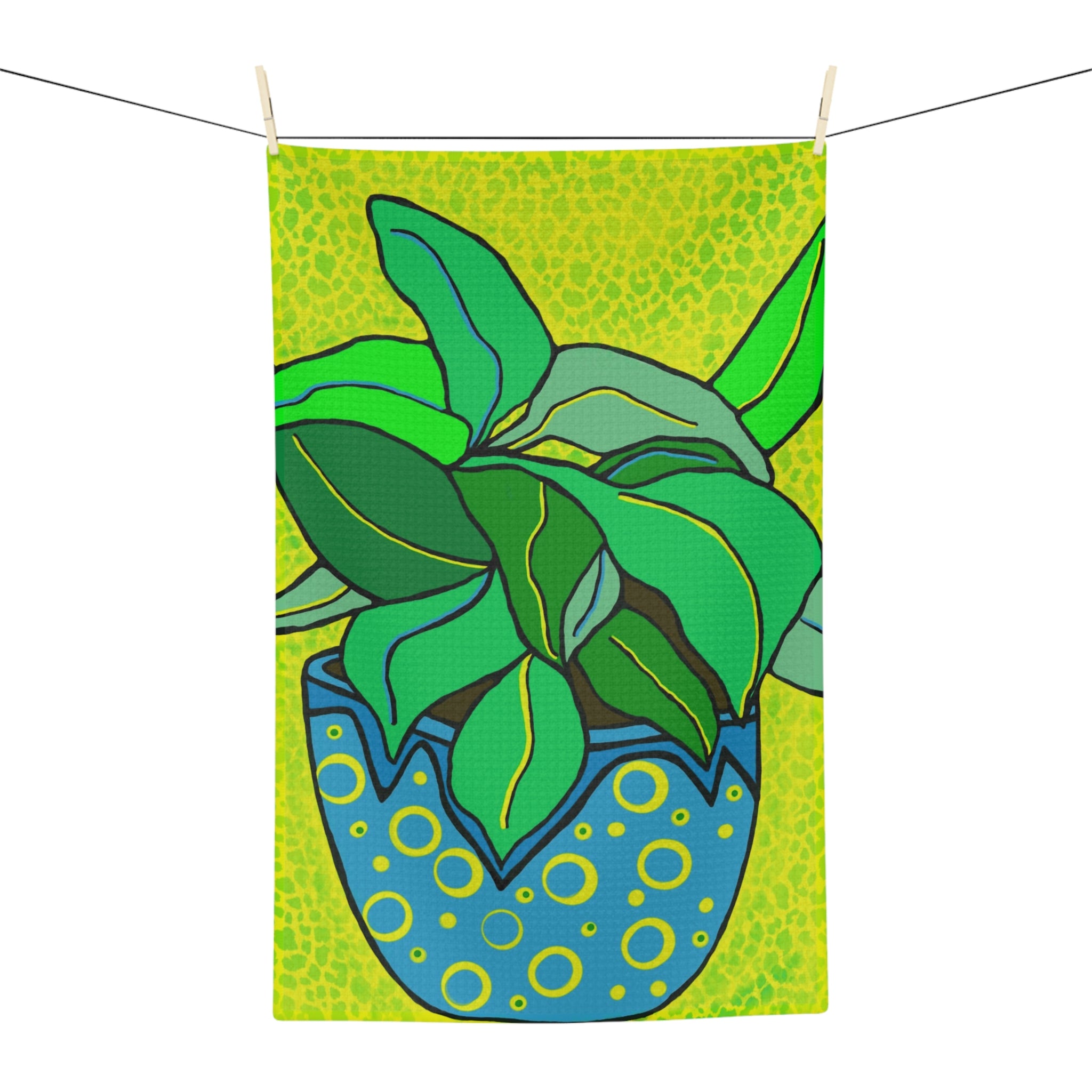 Green Potted Plant Microfiber Tea Towel