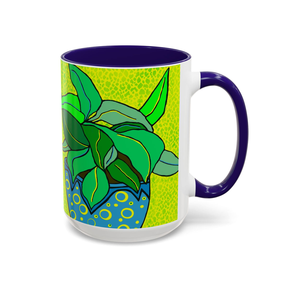 Green Potted Plant Ceramic Mug — Colorful Botanical Coffee Cup (11oz/15oz)