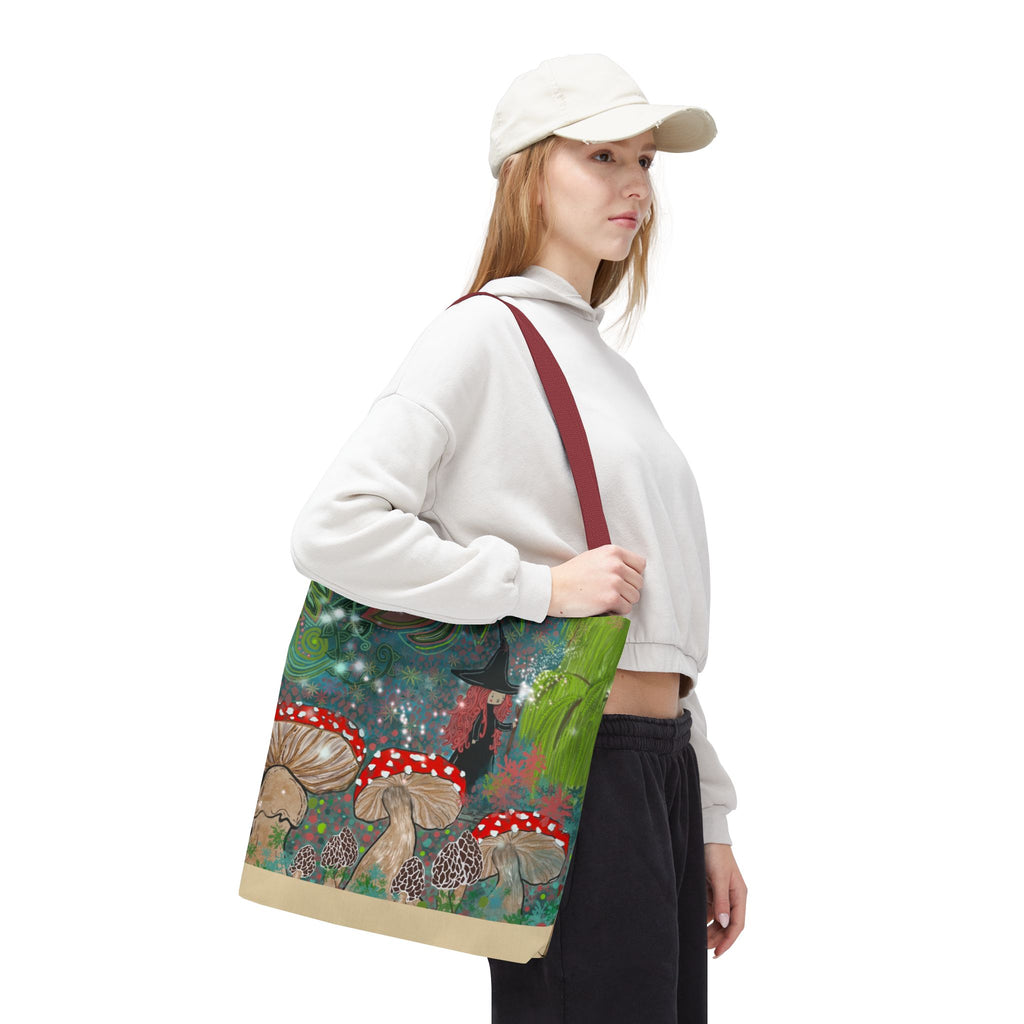 Whimsical Witch & Mushrooms Tote Bag