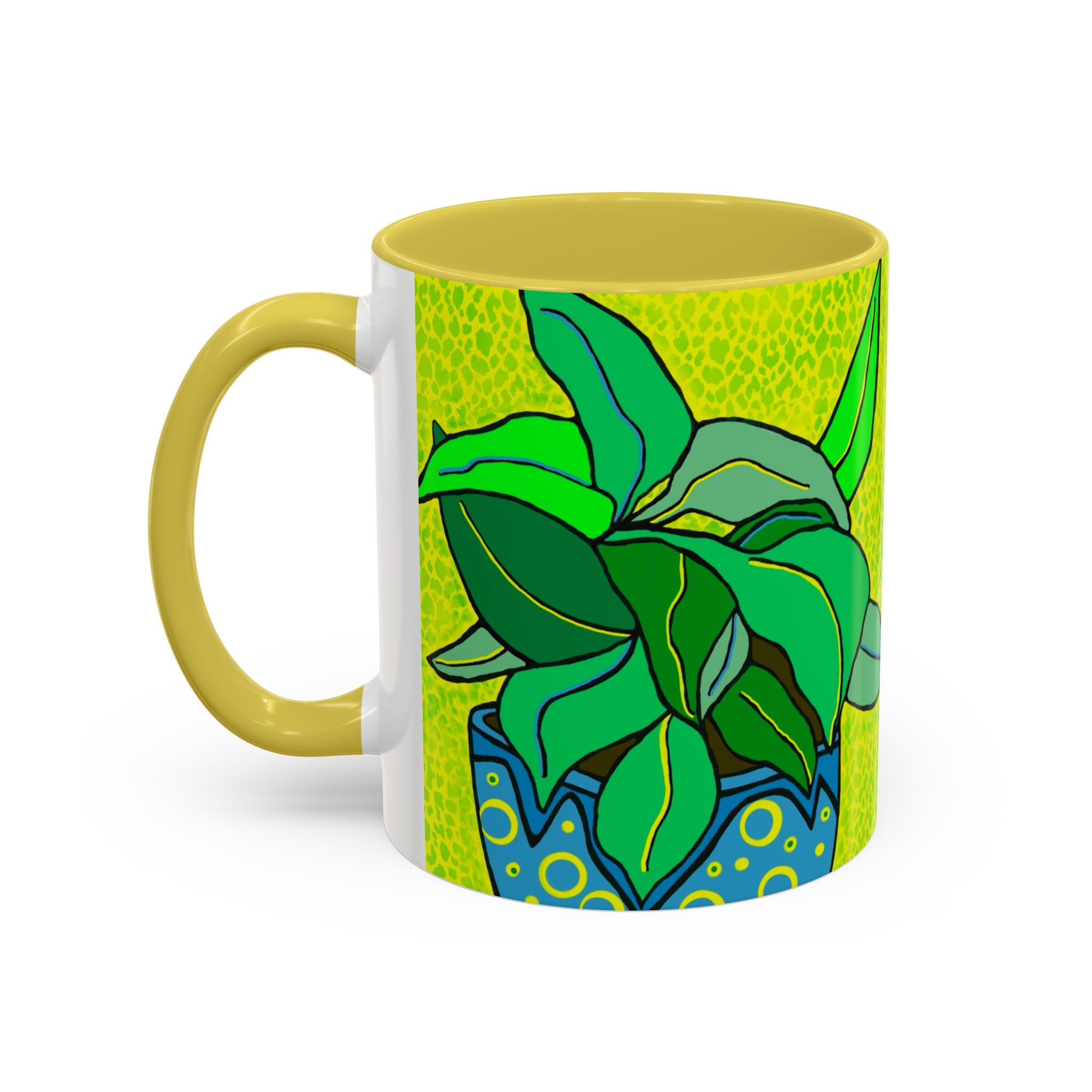 Green Potted Plant Ceramic Mug — Colorful Botanical Coffee Cup (11oz/15oz)