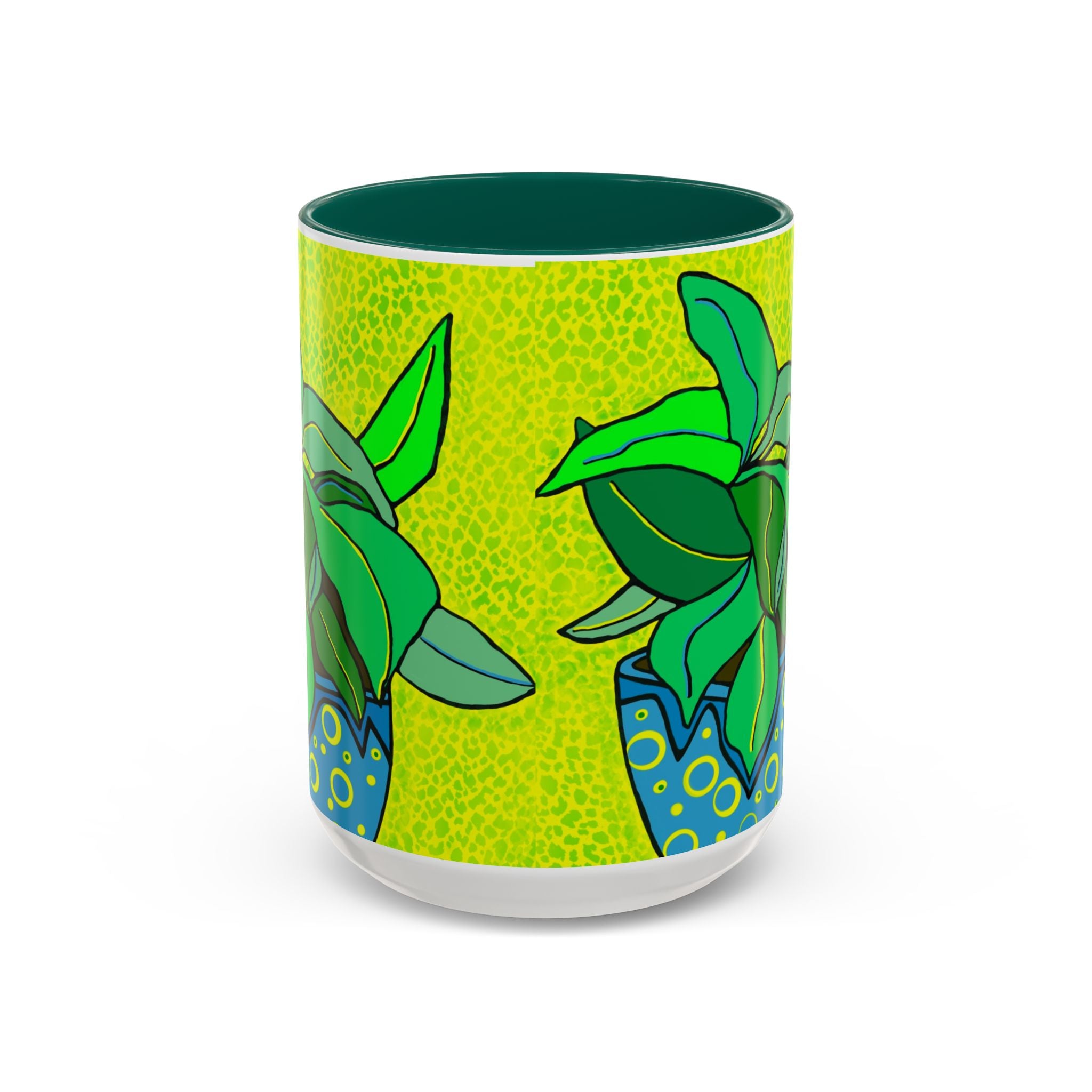 Green Potted Plant Ceramic Mug — Colorful Botanical Coffee Cup (11oz/15oz)