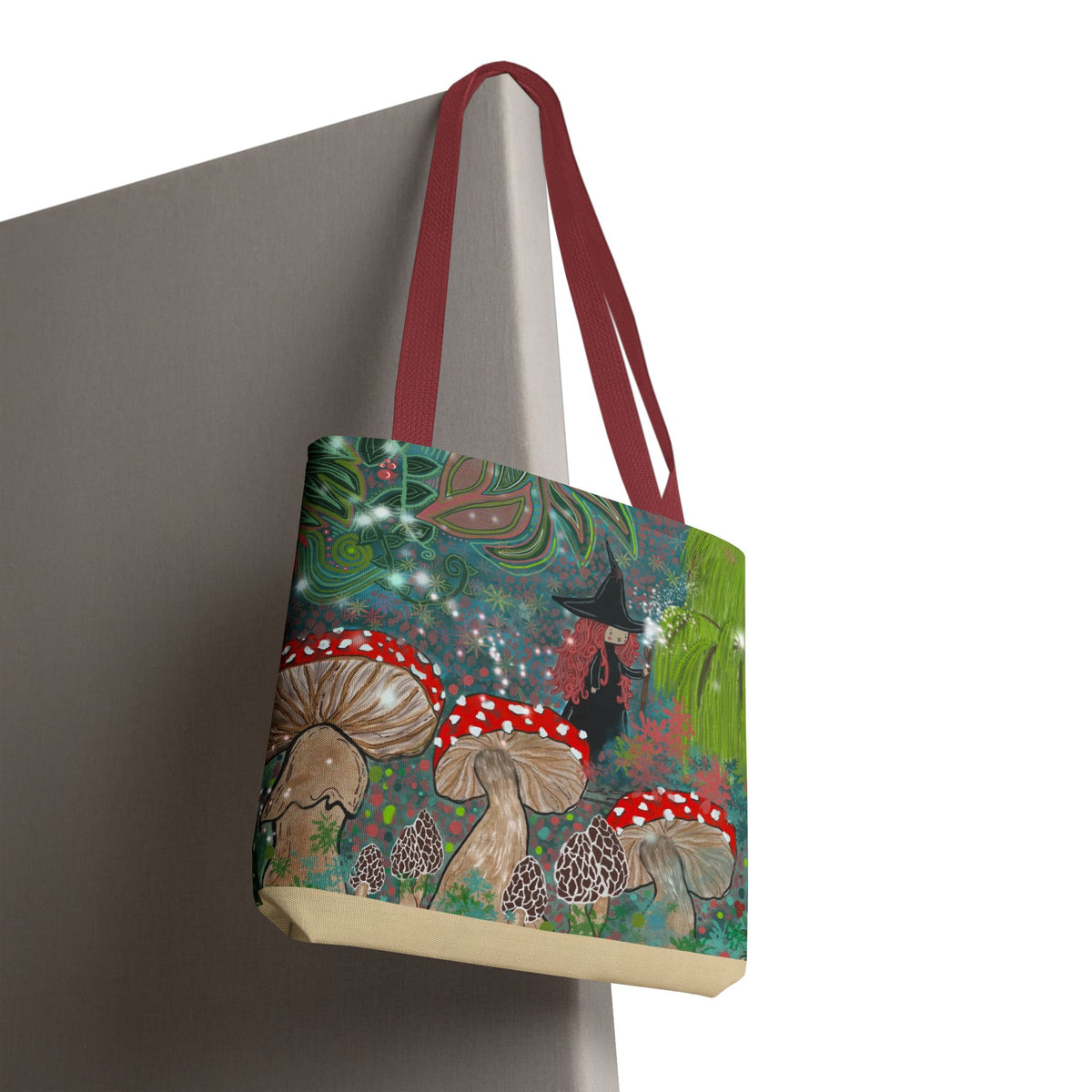 Whimsical Witch & Mushrooms Tote Bag