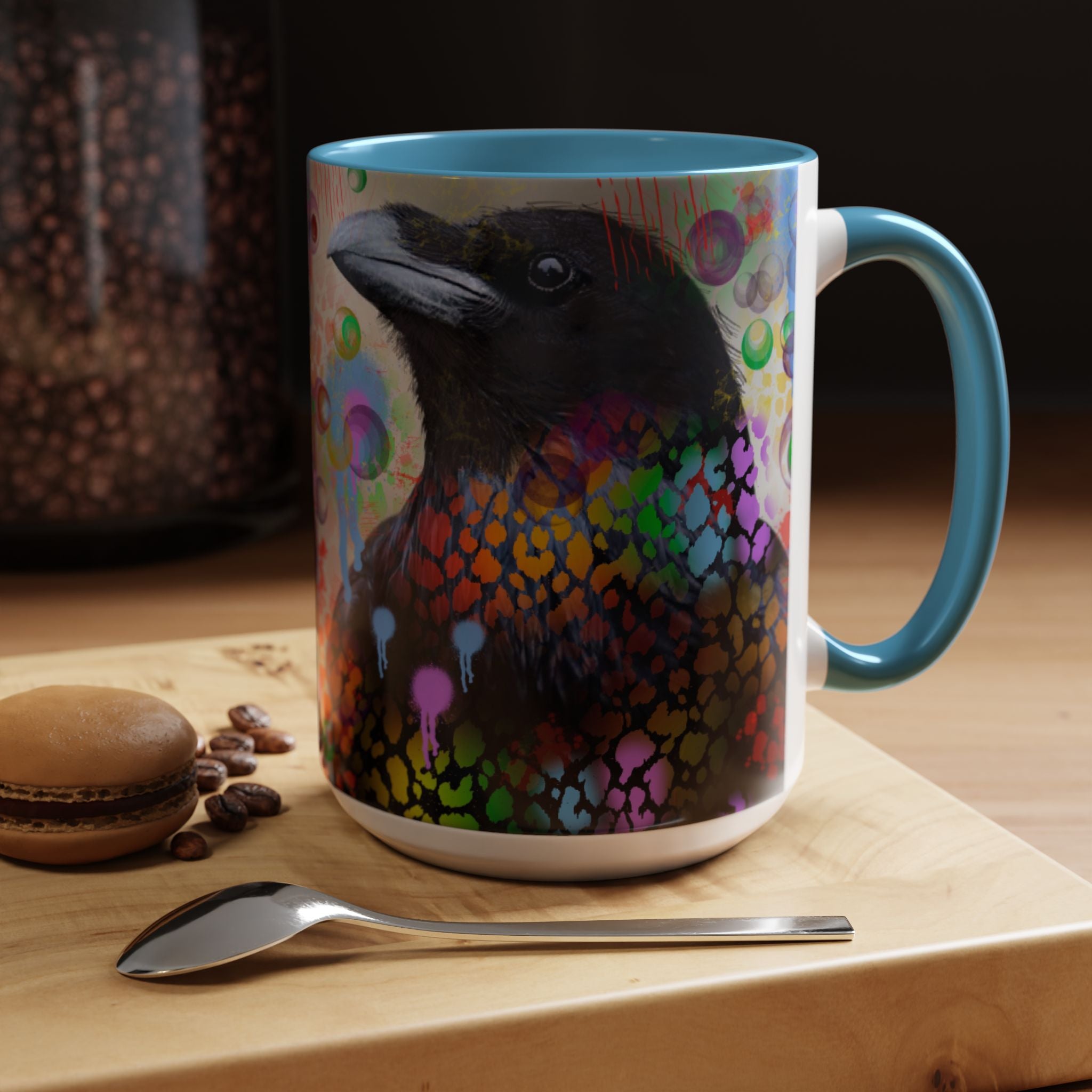 Crow Art Coffee Mug — Colorful Raven Accent Mug (11/15oz)