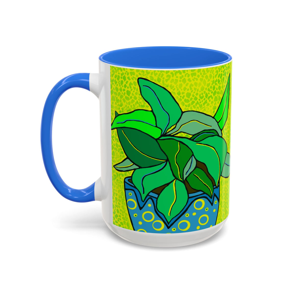 Green Potted Plant Ceramic Mug — Colorful Botanical Coffee Cup (11oz/15oz)