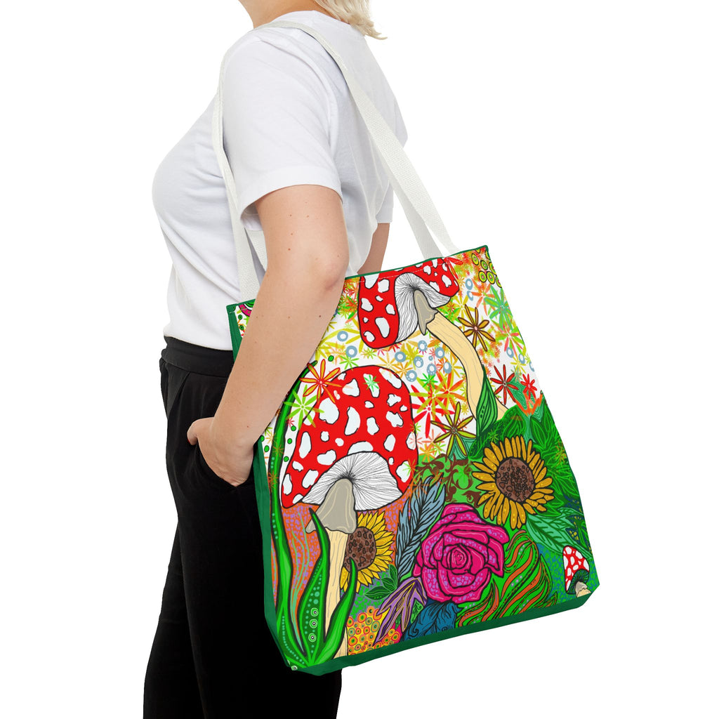 Vibrant Floral Mushroom Tote Bag – Eco-Friendly, Stylish Shopping Accessory