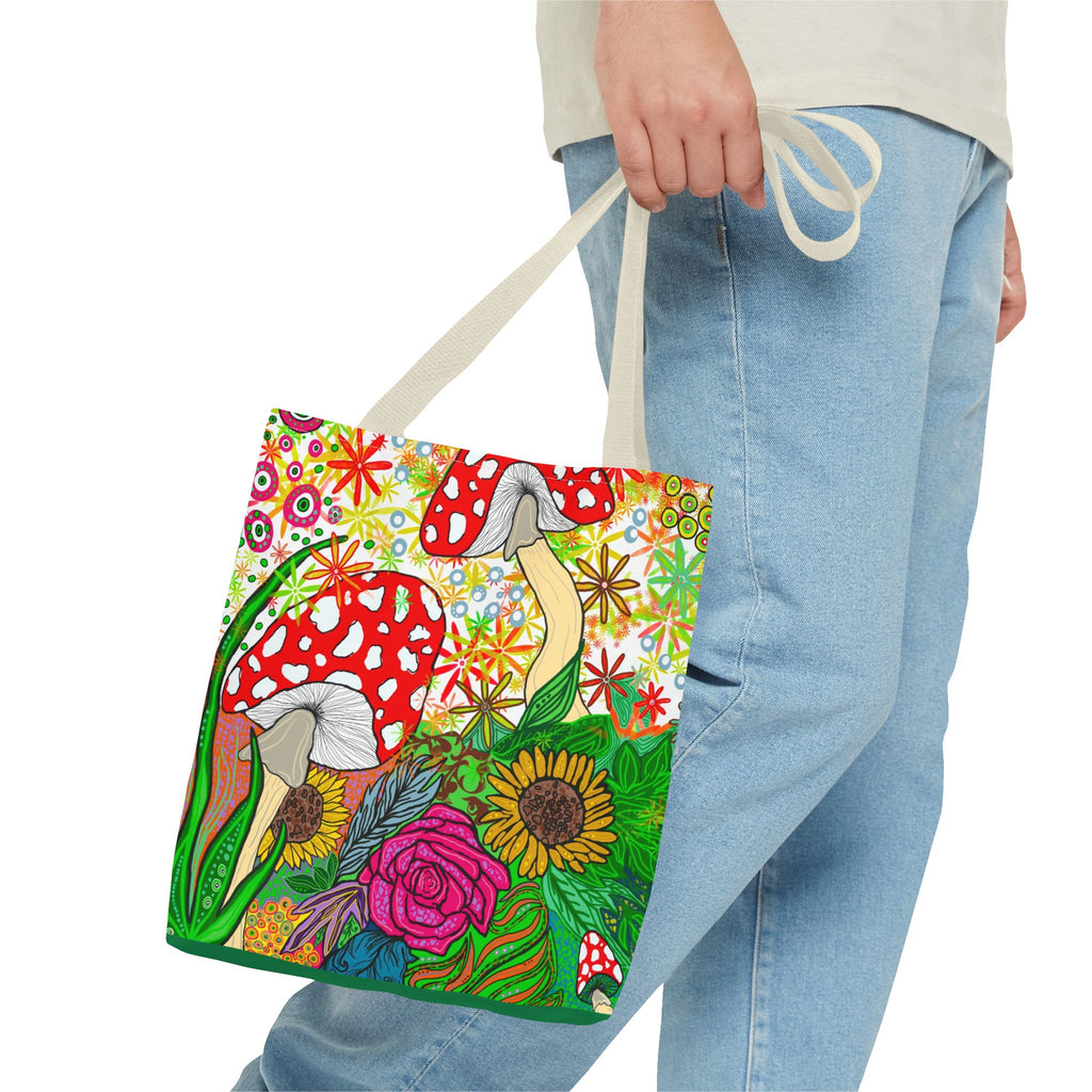 Vibrant Floral Mushroom Tote Bag – Eco-Friendly, Stylish Shopping Accessory