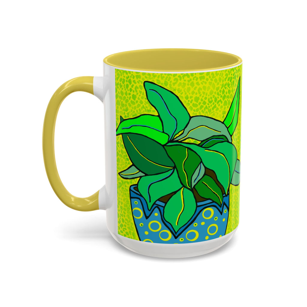Green Potted Plant Ceramic Mug — Colorful Botanical Coffee Cup (11oz/15oz)