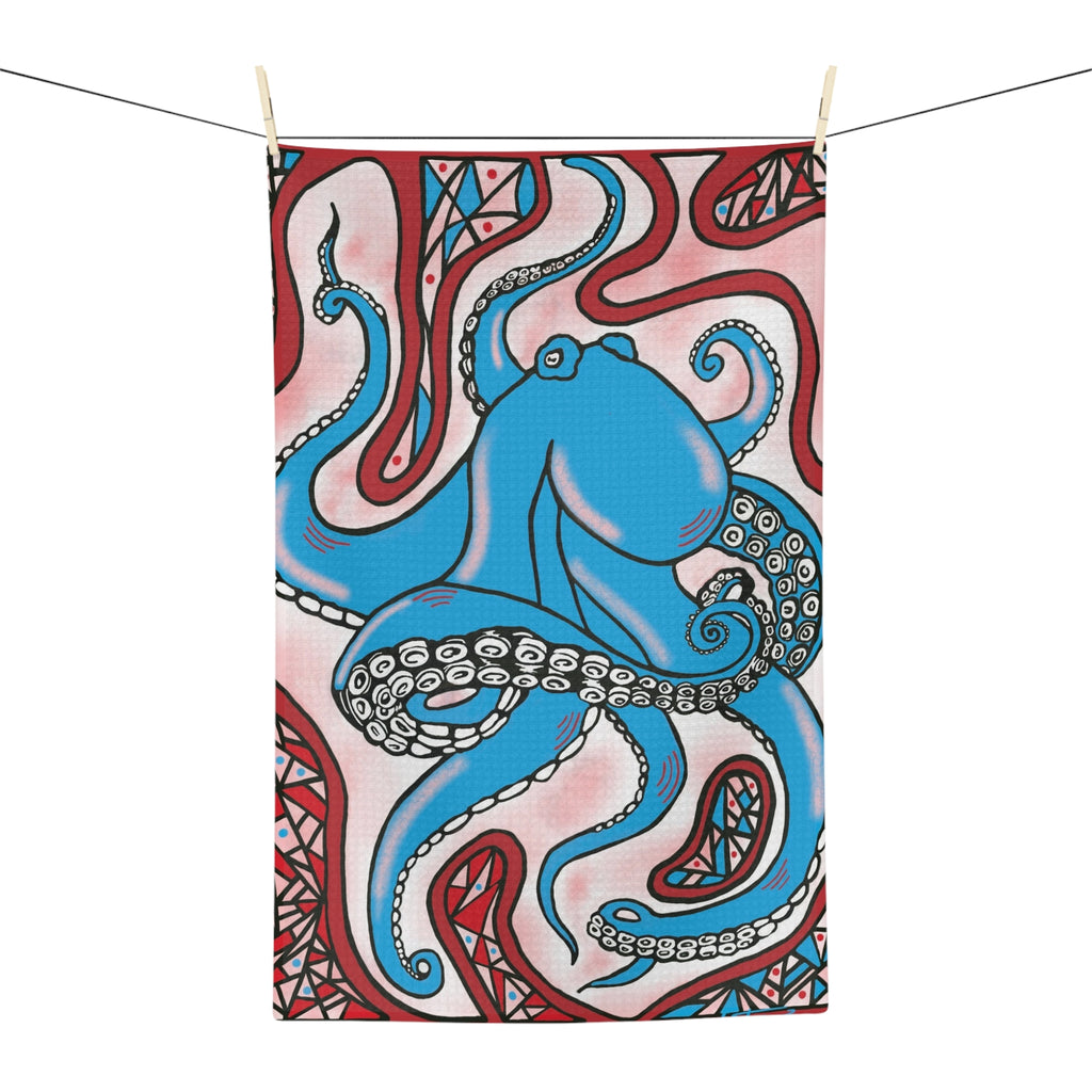Blue Octopus Coastal Microfiber Tea Towel