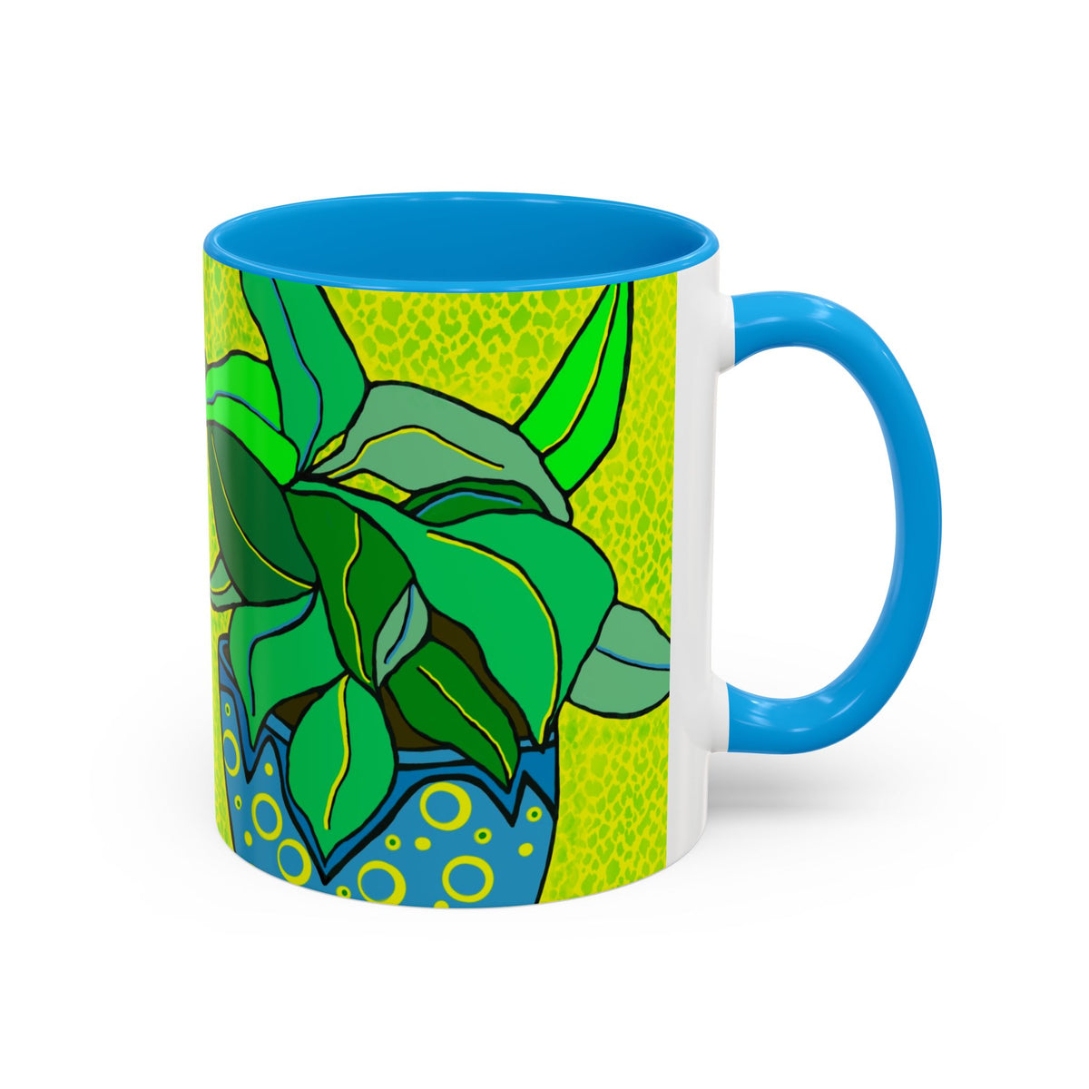 Green Potted Plant Ceramic Mug — Colorful Botanical Coffee Cup (11oz/15oz)