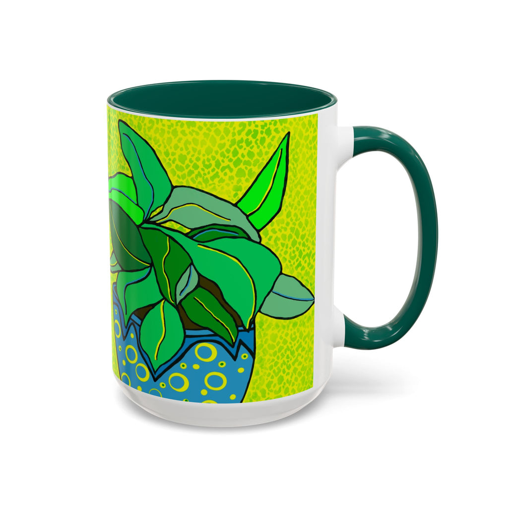 Green Potted Plant Ceramic Mug — Colorful Botanical Coffee Cup (11oz/15oz)