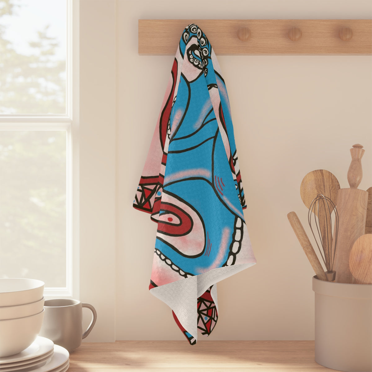 Blue Octopus Coastal Microfiber Tea Towel