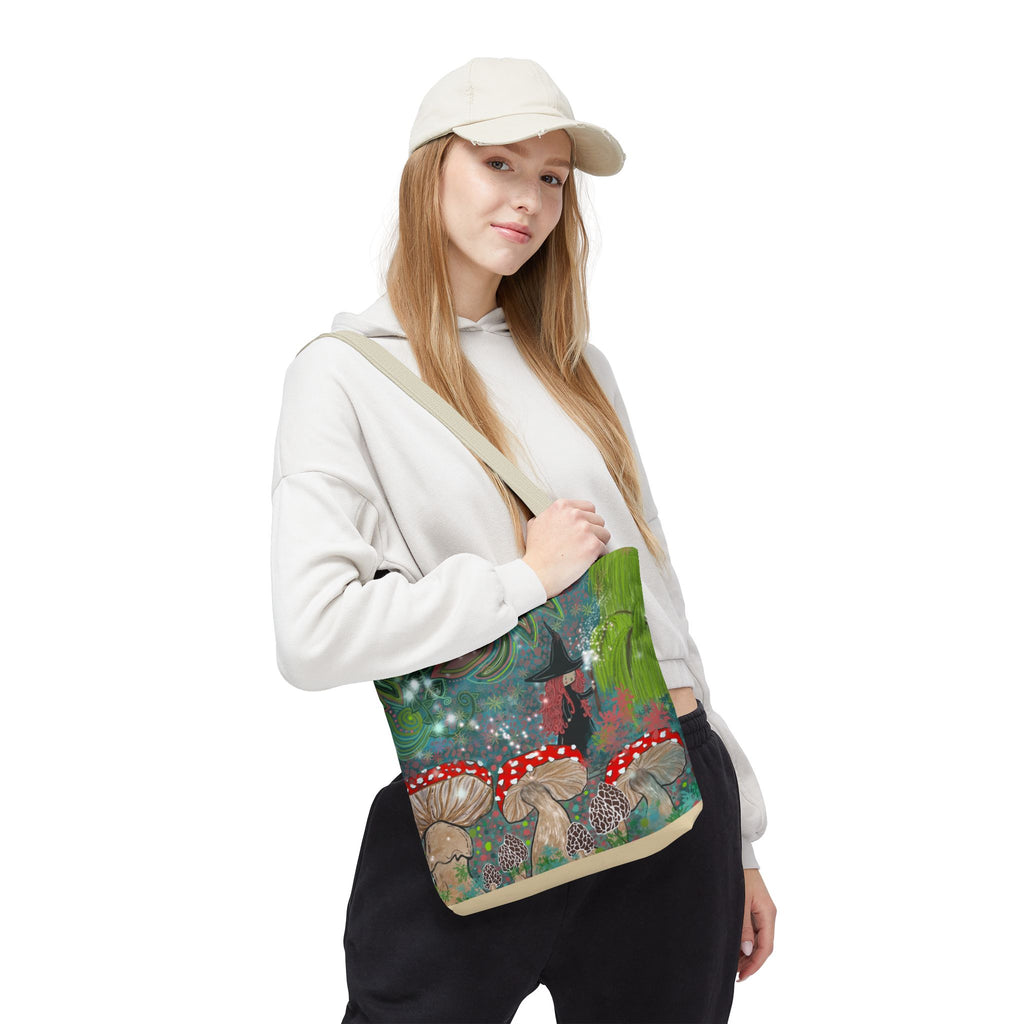 Whimsical Witch & Mushrooms Tote Bag