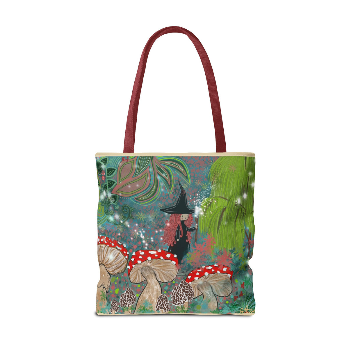 Whimsical Witch & Mushrooms Tote Bag