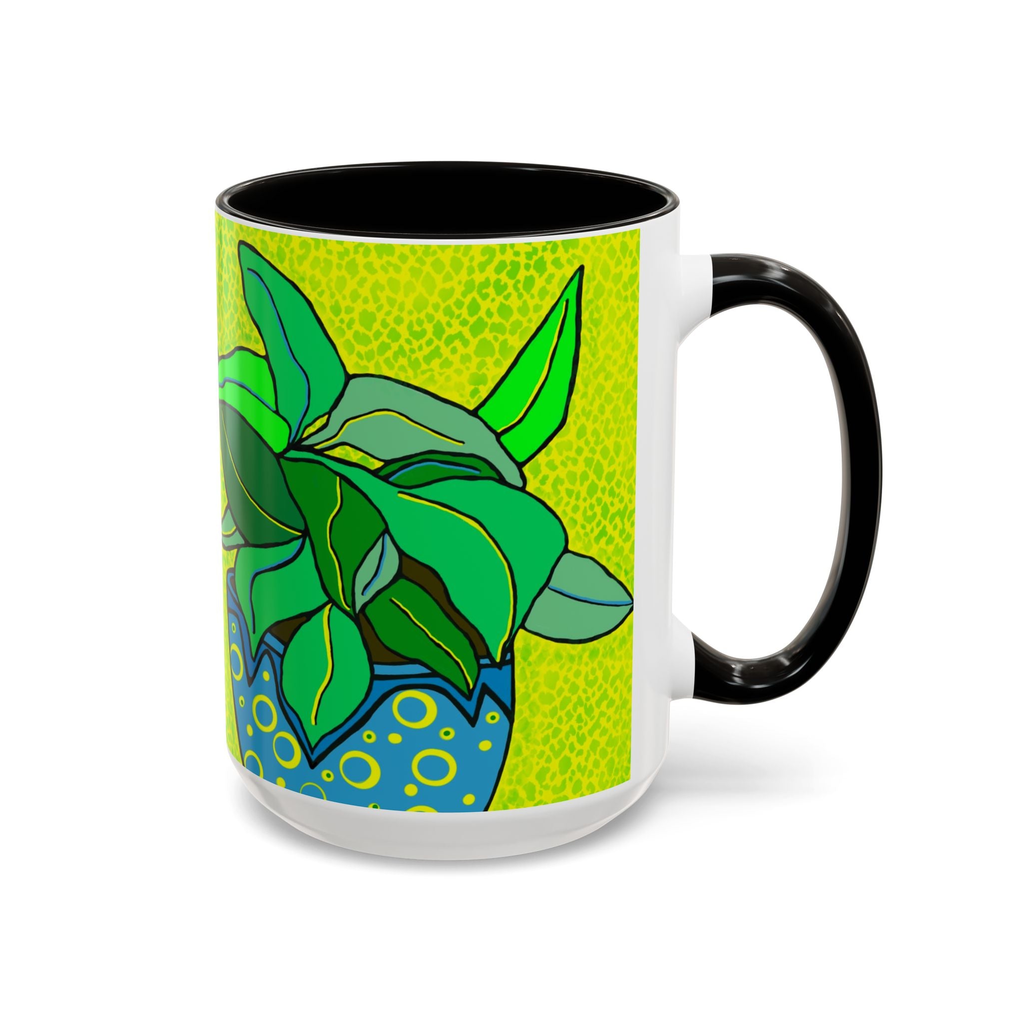 Green Potted Plant Ceramic Mug — Colorful Botanical Coffee Cup (11oz/15oz)