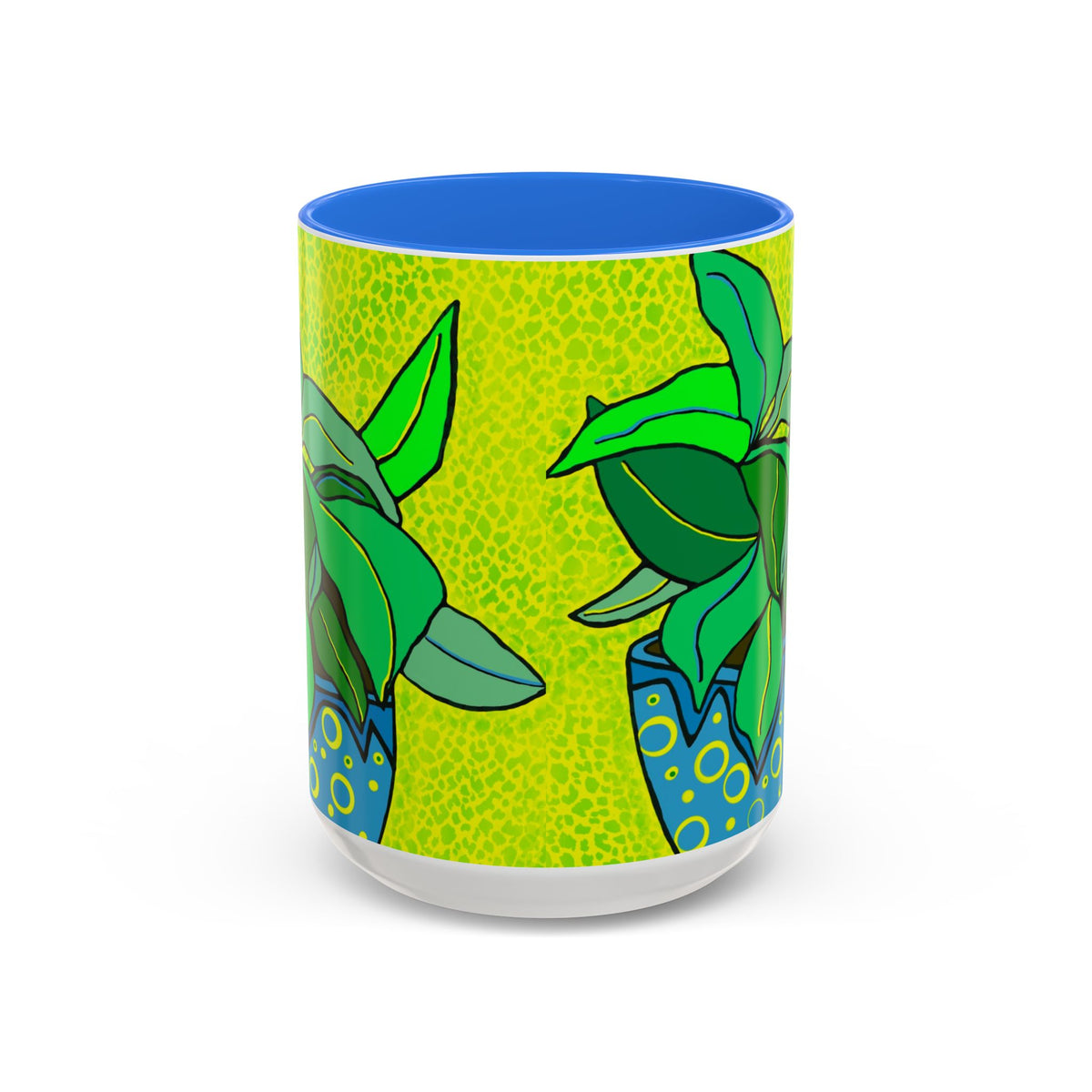 Green Potted Plant Ceramic Mug — Colorful Botanical Coffee Cup (11oz/15oz)