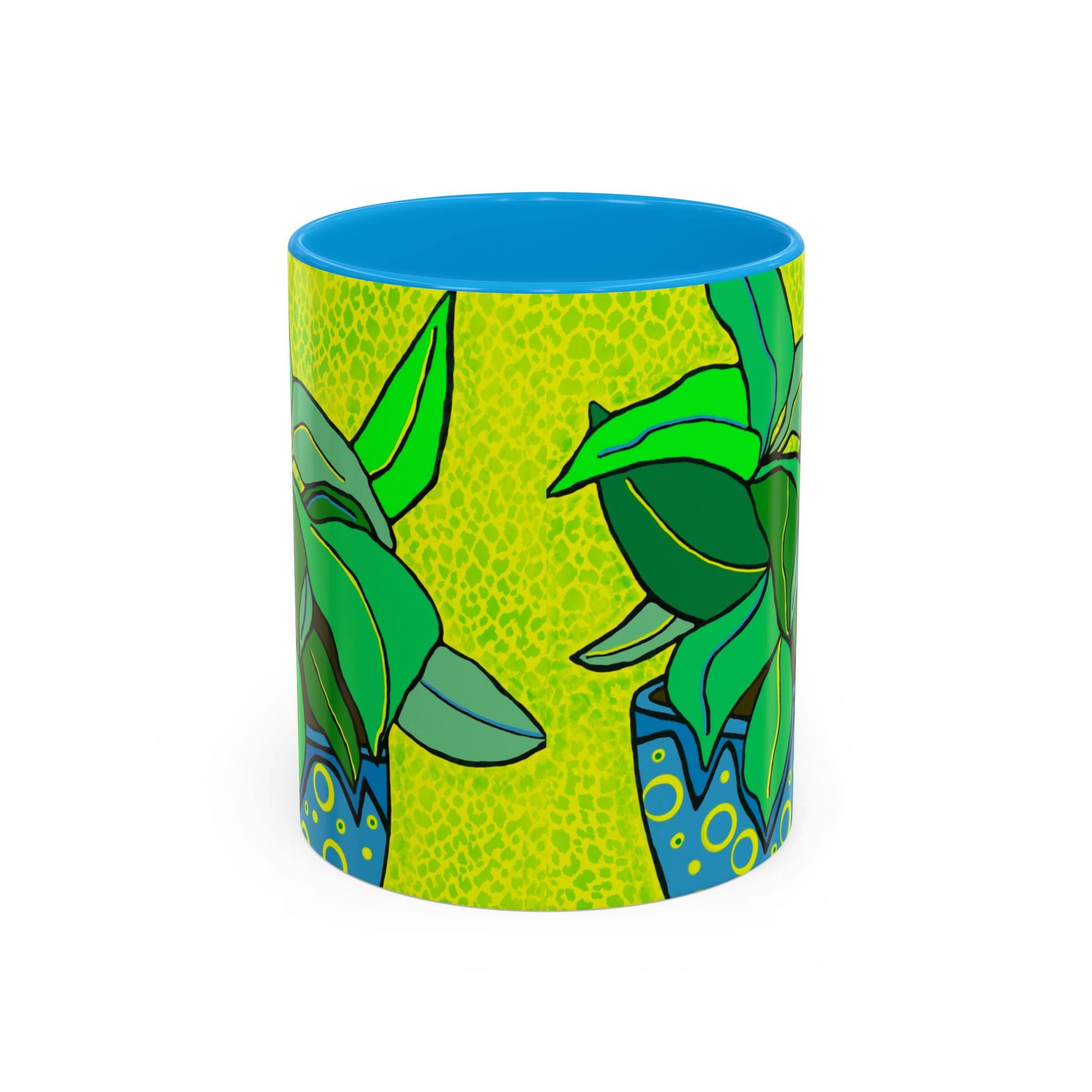 Green Potted Plant Ceramic Mug — Colorful Botanical Coffee Cup (11oz/15oz)